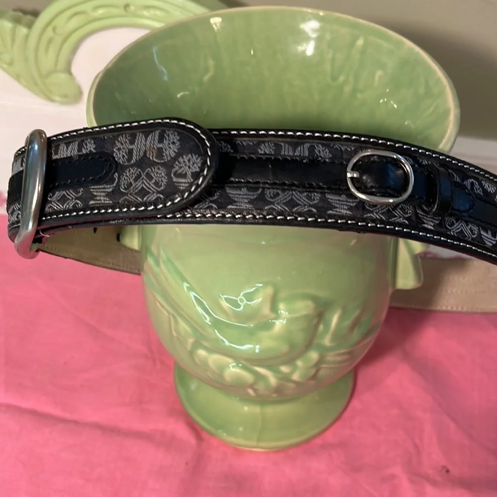 Timberland Black Leather Belt Grey Fabric Tree Logo 1743-001